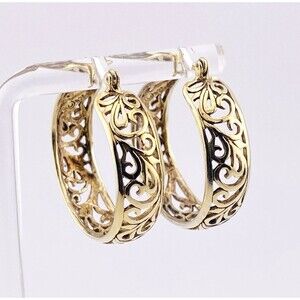 Open Work Sterling Silver Hoops Earrings 1 1/8" Diameter Vintage 1980s